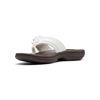 Image of Clarks Women&#039;s Breeze Sea Flip Flop, White Synthetic/Brown Sole, 7 UK