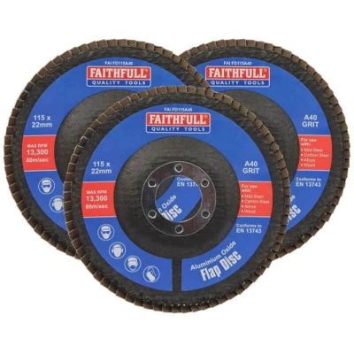 Image of Faithfull Aluminium Oxide Flap Disc 115 x 22mm 40 Grit (Pack of 3)