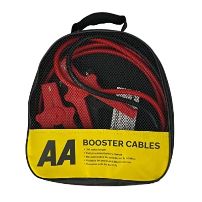 Image of AA Insulated Booster Cables/Jump Leads AA4550 For Petrol/Diesel Engines Up to 3000cc, 3 m Cable, Storage Bag