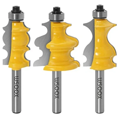 Image of WSOOX 8mm Shank Architectural Molding Router Bit Set 3 PCS, Woodworking Shape Cutter Tool