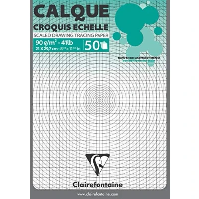 Image of Clairefontaine Ref 97131C Scaled Grid Tracing Paper Pad (50 Sheets) A4 (210 x 297mm) in Size, 90/95gsm Paper, Acid Free, pH Neutral, Highly Transparent