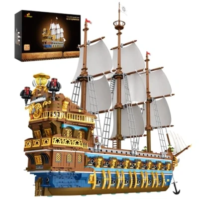 Image of JMBricklayer 40103 Pirate Ship Building Blocks Sets, Gorgeous Royal Fleet Model with Tiered Design, Attractive Toys Kits Collection, Gifts for Boys Kids Adults(3162 Pieces)