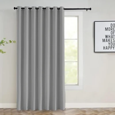 Image of Imperial Rooms Blackout Eyelet Curtains for Bedroom 66x84 Inch Luxury Thermal Insulated Darkening Light Grey Door Curtain 1 Panel with Tieback