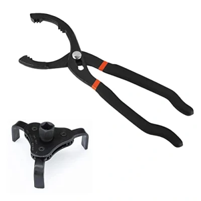 Image of Young Wolf 12&quot; Oil Filter Pliers and Universal Adjustable Wrench from 65mm to 116mm, 3 Jaw 2 Way Removal Tool, 2pcs