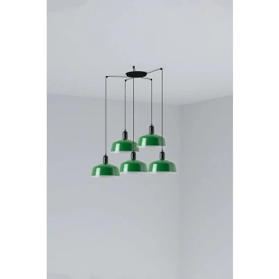 Image of Tatawin Medium Cluster Pendant Ceiling Light Satin Black, Gloss Green 5x E27