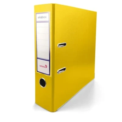 Image of Netuno 1x Folder Lever Arch Yellow 2 Ring Binder Ekobox Organiser 8 cm 3,15 inch A4 Wide Cardboard for Office Shelf Folders Desk