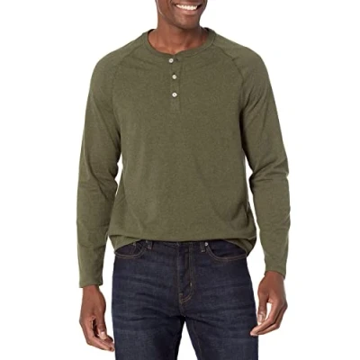 Image of Amazon Essentials Men&#039;s Regular Fit Long Sleeved Henley Shirt (Available in Big and Tall), Olive Heather, S