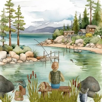 Image of 20 Napkins Flowers, Garden &amp; Nature Fishing at the Lake as Table Decoration Paper with Motif Also for Decoupage and 33 x cm