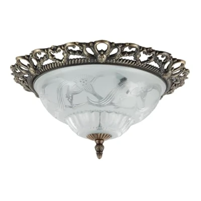 Image of Traditional and Classic Antique Brass Floral Glass Flush Ceiling Light by Happy Homewares