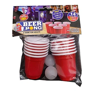Image of Ultimate 18+ Party Essential Mini Beer Pong Set (1 Set) 12 60ml Red Cups &amp; 2 White Balls Perfect for Adult Parties