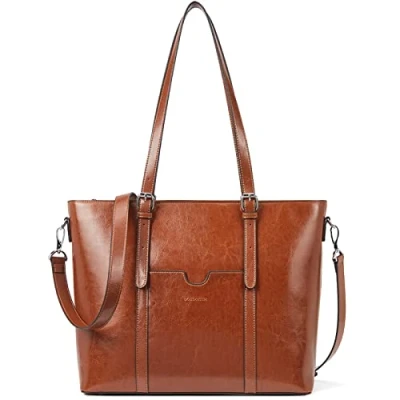 Image of BOSTANTEN Womens Genuine Leather Handbags Large Capacity Vintage Top Handle Tote Bag Casual 15.6 inch laptop Shoulder Bags Brown