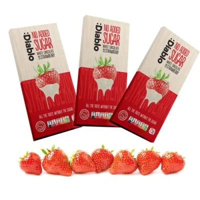 Image of Diablo White Chocolate Bar with Strawberry No Added Sugar, Gluten Free Diabetic Friendly Hamper Available Perfect for Gifting 75g (Pack Of 3)