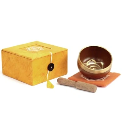 Image of 7 Chakra Singing Bowl Gift Boxed Set with Wooden Striker and Mat/Cushion Mindfulness Meditation Yoga (Navel)