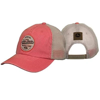 Image of John Deere Tractors Women&#039;s Ivory Patch Cap, and Coral