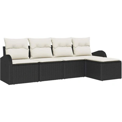 Image of vidaXL 5 Piece Garden Sofa Set with Cushions Black Poly Rattan