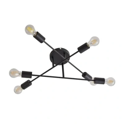 Image of Ceiling Light &#039;Estar&#039; dimmable (Vintage, Antique) in Black Made of Metal for e.g. Living Room &amp; Dining (6 Sources, E27) from Lindby lamp, lamp