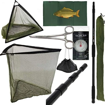 Image of 42&quot; CARP FISHING NET + PLASTIC V STINK BAG 2M+MAT+ SCALES 5&quot; FORCEPS SLING