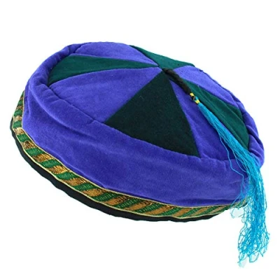 Image of Siesta Smoking Hat Velvet Thinking Lounging Cap Nepalese Purple Green Medium