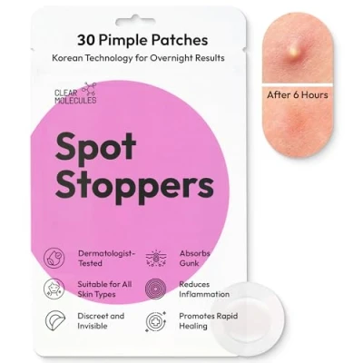 Image of Spot Stoppers Pimple Patches Invisible for Acne Treatment, Hydrocolloid Vegan &amp; Cruelty Free Korean Skincare (30 Patches)