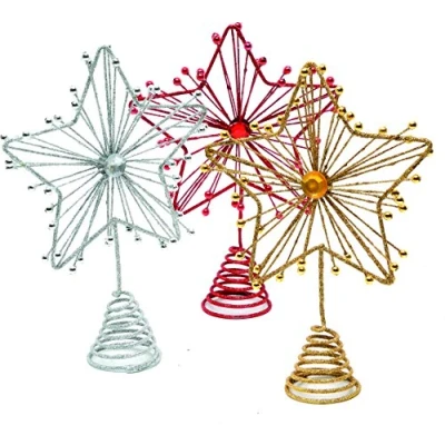 Image of FESTIVE PRODUCTIONS Glittered Wire Starburst Star, Microfibre, Multi Colour, 20 x 10 22.5 cm