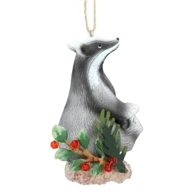 Image of Gisela Graham Resin Badger on Holly Log Tree Hanging Decoration