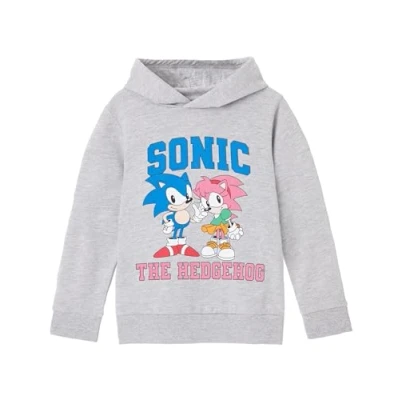 Image of Sonic THE HEDGEHOG Girls Hoodie Kids Collegiate and Amy Fashion Graphic Hooded Sweatshirt Cosy Grey Apparel Hoody for Gamers Game Movie Merchandise Gift Children