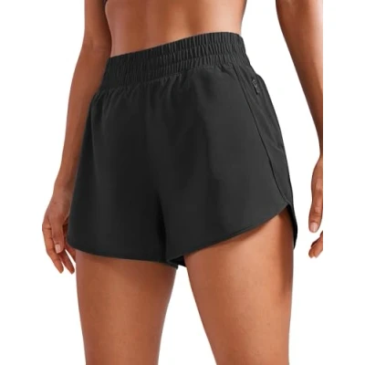 Image of CRZ YOGA Women&#039;s High Waist Running Shorts 3&#039;&#039; Mesh Liner Quick Dry Athletic Gym Workout with Zipper Pocket Black 10