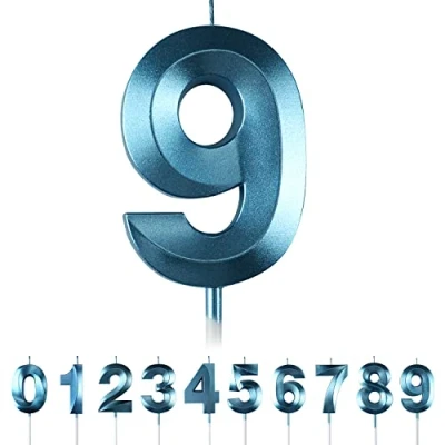 Image of 9th Birthday Number Candles,3D Blue Candle,Number 9 Candle for Party Cake Topper Decorations Boys Girls Anniversary Supplies