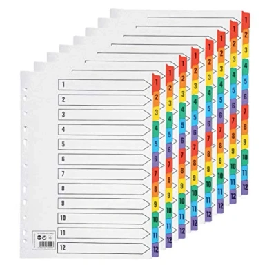 Image of KAHEIGN 10Pcs A4 File Dividers, 1 12 Part Numbered Subject Dividers with 11 Hole Punched Reinforced Colour Tabs for Home Office