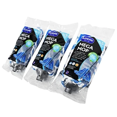 Image of Addis Mega 100% Microfibre Mop Replacement Refill Heads, Super Soft Highly Absorbent Knitted Technology, Pack of 3, White, 5131903AMP, Blue &amp; Metallic, Triple