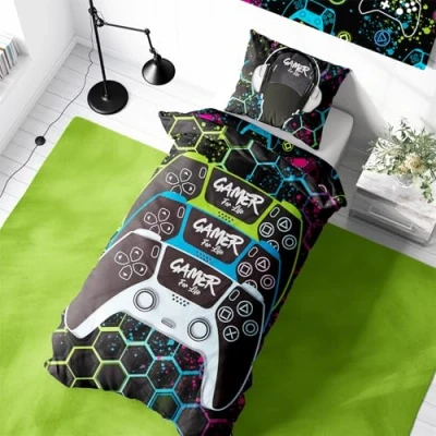 Image of Gamer Single Duvet Cover Graffiti Design Reversible Bedding Set Polycotton