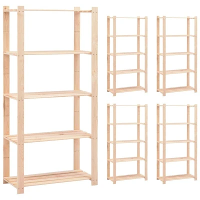 Image of vidaXL 5 Tier Storage Racks pcs 80x38x170 cm Solid Pinewood 250 kg