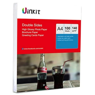 Image of A4 Double Sided Glossy Photo Paper Uinkit 100 Sheets 140gsm for Inkjet Printing Only