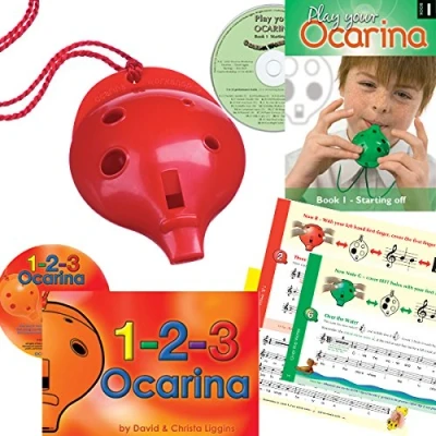 Image of Plastic 4 hole Ocarina (6 available colours), &#039;1 2 3 Ocarina&#039; with CD and Play Your &#039;Starting Off&#039; (Red)