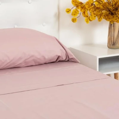 Image of TRAMAS+ 100% Cotton Bedding Set 4 Piece Bed Sheet 2 Pillowcases 1 Fitted 140 x 200 cm, Flat 210 270 cm and 55 70 Purple