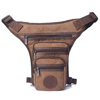 Image of Canvas Waist Pack Drop Leg Bag for Men Women Crossbody Shoulder Fanny Travel Outdoor Sports Motorcycle Bike Cycling Pouch Khaki