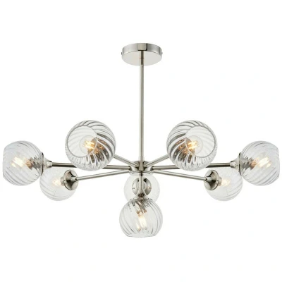 Image of Allegra 8 Light Multi Arm Glass Shade Ceiling Pendant Bright Nickel