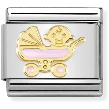 Image of Nomination Gold Pink Pram Charm