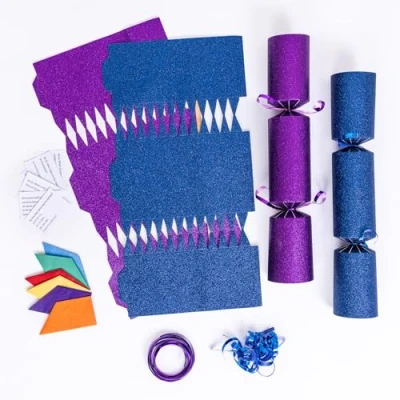 Image of evelay 12 Make Your Own Christmas Cracker Kit DIY Navy &amp; Purple Glitter Crackers Hats Snaps Jokes (Navy, Purple)