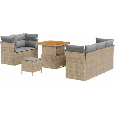 Image of vidaXL 8 Piece Garden Sofa Set with Cushions Beige Poly Rattan Acacia