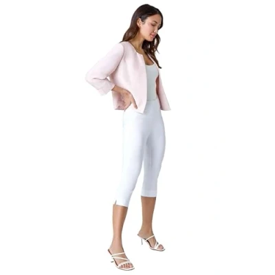 Image of Roman Womens 3/4 Sleeve Pleated Textured Cropped Jacket Pink Size 10 UK