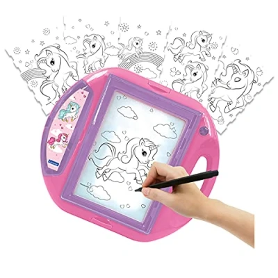 Image of Lexibook CR310UNI Unicorn Drawing Projector, 4 tampons, 10 templates, Lighting Screen, 1 Pen Included, Artistic and Creative Toy for Girls Boys, Pink/Purple