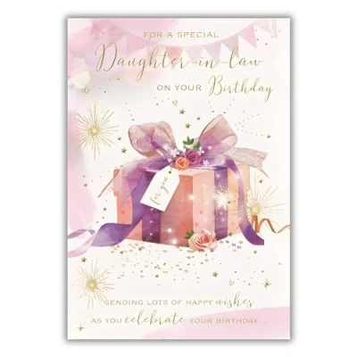Image of Daughter in Law Birthday Card Special Artistic Floral Design Finishes and Illustrated Insert Leaf Made the UK
