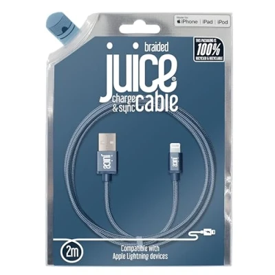Image of Juice 2m Apple iPhone Lightning Cable 13, Max, Pro and Mini iPhone12, 11, Pro, X, Xr 8, 7, 6, SE iPad Navy