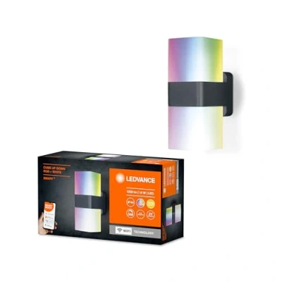 Image of LEDVANCE Smart LEDOutdoor Luminaire for The Wall with WiFi Technology Outside, RGB Colors Changeable, Made Of Dark Gray Aluminum, Compatible Google and Alexa Voice, SMART+ CUBE UPDOWN