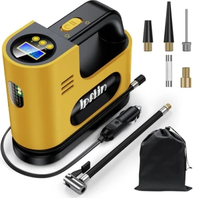 Image of Ipflin Tyre Inflator Air Compressor 12V DC,Digital Car Pump 150 PSI, Preset Pressure &amp; Auto Shutoff,Digital for Tyres Bicycles Other Inflatables,Yellow