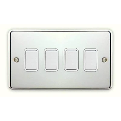 Image of Deta 1920CHW Light Switch 4 Gang 2 Way 10 Amp Polished Chrome/White Insert