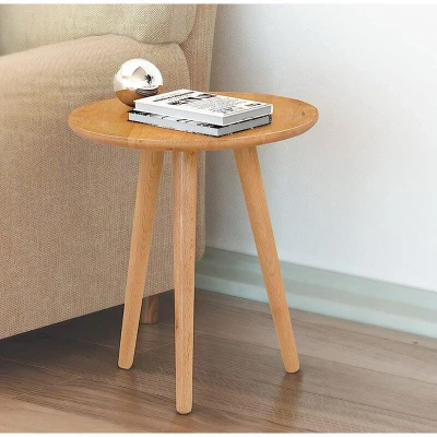 Image of Hallowood Furniture Waverly Solid Oak Round Side Table, Compact Wooden Bedside Lamp Occasional Plant Stand, Coffee Small Table for Living Room, Hallway, Bedroom