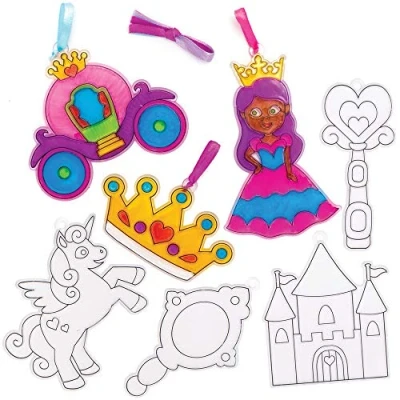 Image of Baker Ross Princess Suncatcher Decorations, Fun Plastic Designs for Children to Colour In and Decorate (10 Pack), AX125