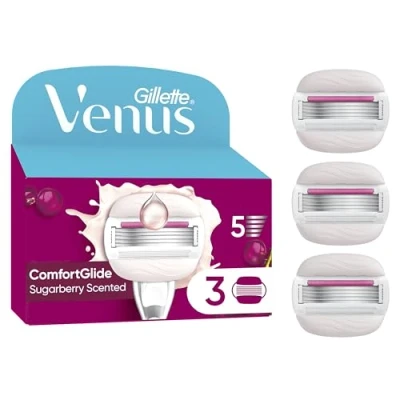 Image of Gillette Venus ComfortGlide Sugarberry Razor Blades Women, Pack of 3 Refills, Lubrastrip with a Touch Vitamin E and Olay Moisture